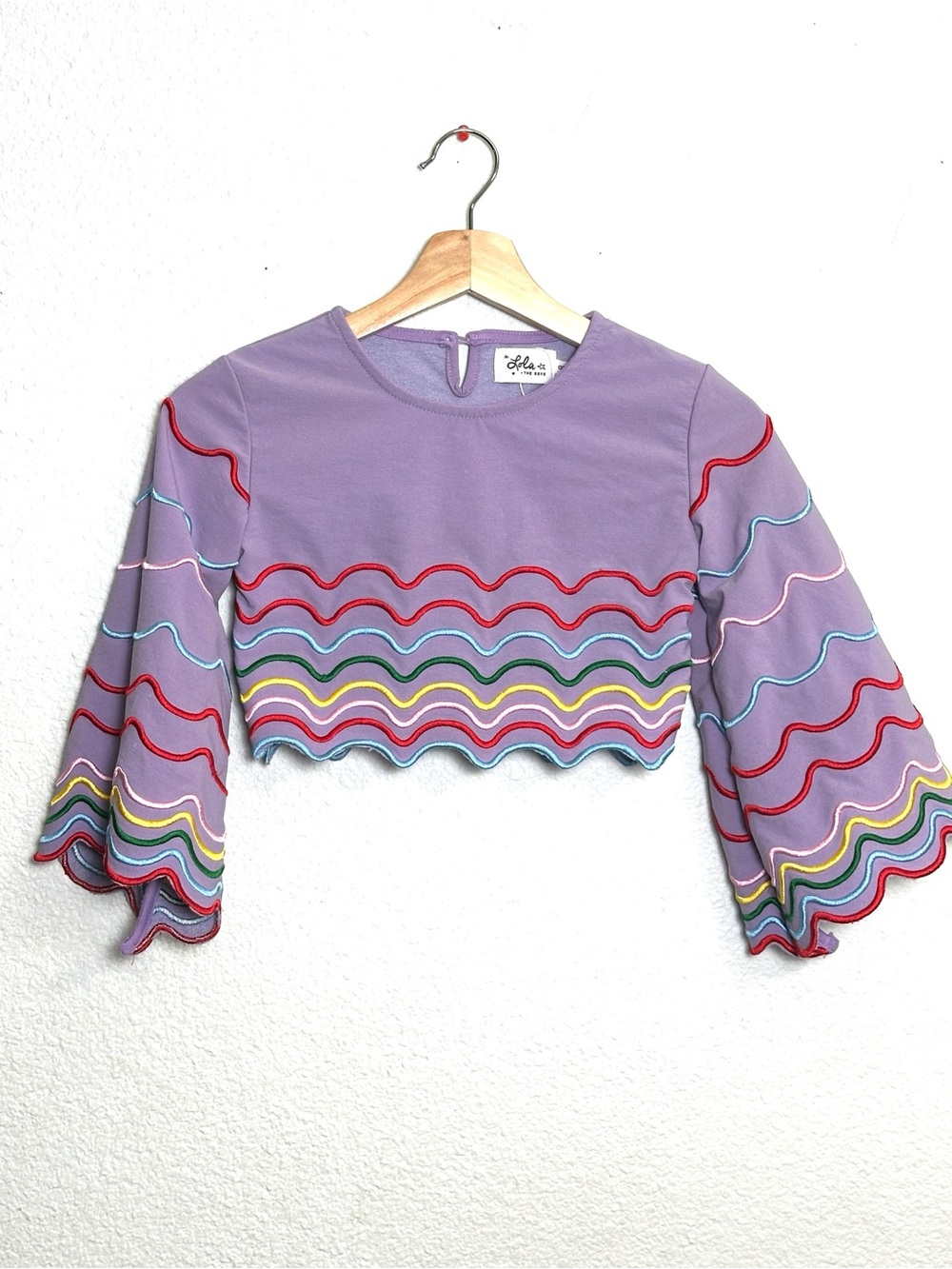 Lola + The Boys Purple Rainbow Top Embroidered Bell Sleeve Size 8 - Picture 2 of 11